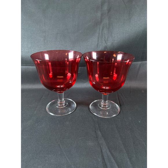 Marc Aurel Cranberry Crystal Wine Goblet Glass Column Stems Set of 2 Champagne - Picture 3 of 8